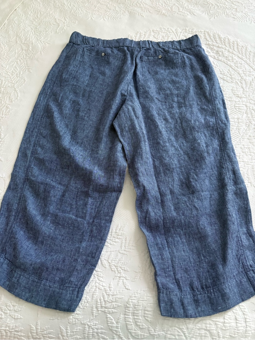 Pure Jill J Jill wide leg crop linen pull on pants indigo blue coastal XL